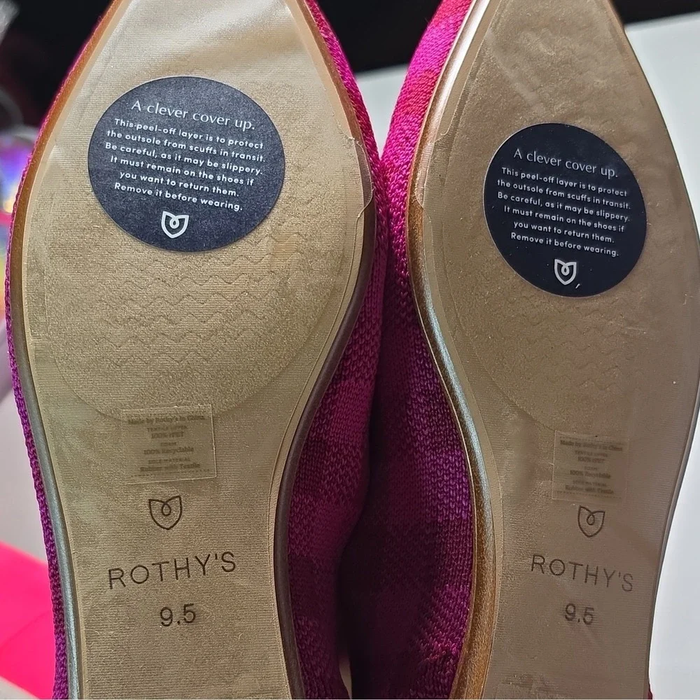 Rothy's Women's Pink Purple Orange Check Knit Slip-On Flats Pointed Toe US 9.5